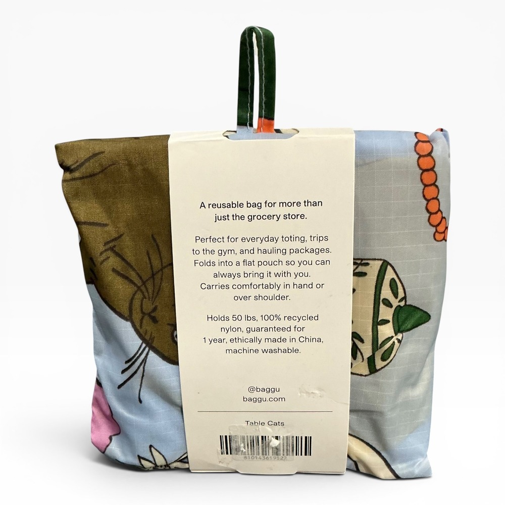 BAGGU Standard Reusable Bag Table Cats Light Blue Recycled Nylon Tote NWT - Picture 4 of 5